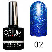 Гель-лак Opium No2 серії Diamond 8 мл Синій з ефектом рідкої фольги