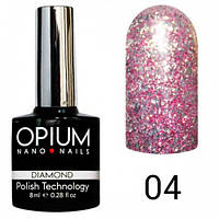 Гель-лак Opium No4 серії Diamond 8 мл Рожево-сріблястий з ефектом рідкої фольги