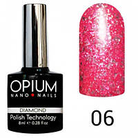Гель-лак Opium No6 серії Diamond 8 мл Рожевий з ефектом рідкої фольги