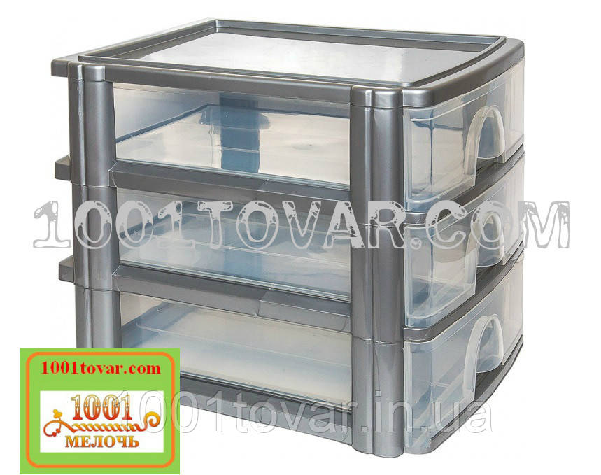 Комод-органайзер Irak Plastik, пластиковий А4 на 3 секції, напівпрозоре-сталевий, фото 1