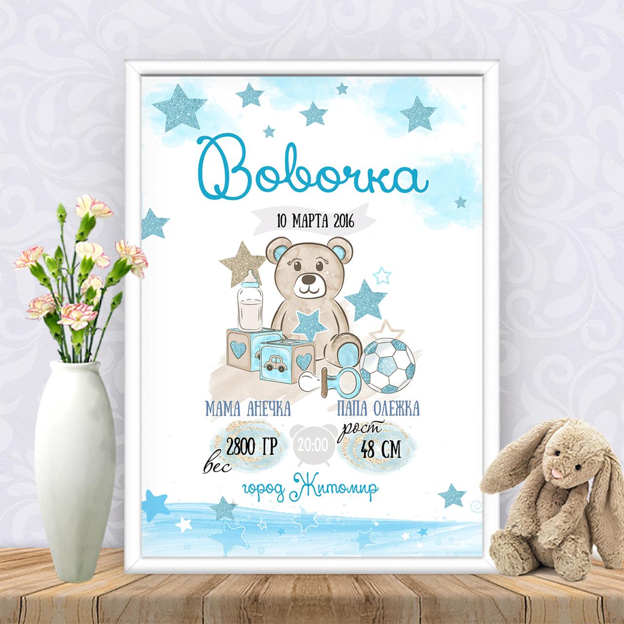 Метрика "Милий ведмедик з кубиками і м'ячем"