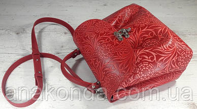 552 Натуральна шкіра, Сумка жіноча, червона з тисненням флера Шкіряна сумка на поворотному замку, фото 3