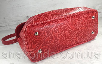 552 Натуральна шкіра, Сумка жіноча, червона з тисненням флера Шкіряна сумка на поворотному замку, фото 4