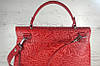 552 Натуральна шкіра, Сумка жіноча, червона з тисненням флера Шкіряна сумка на поворотному замку, фото 6