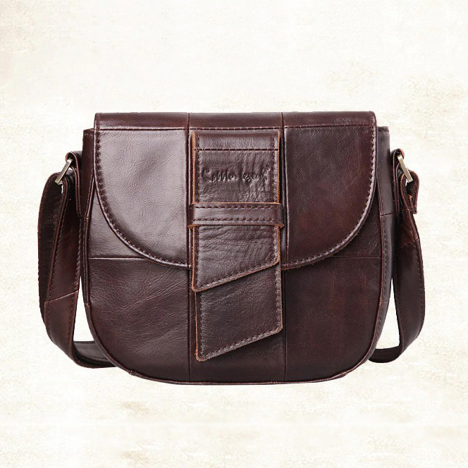 Сумка жіноча шкіряна маленька з пряжкою (коричнева), фото 1