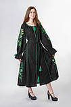 Сукня вишита чорна  "Диво-квітка максі" з зеленою вишивкою, фото 4