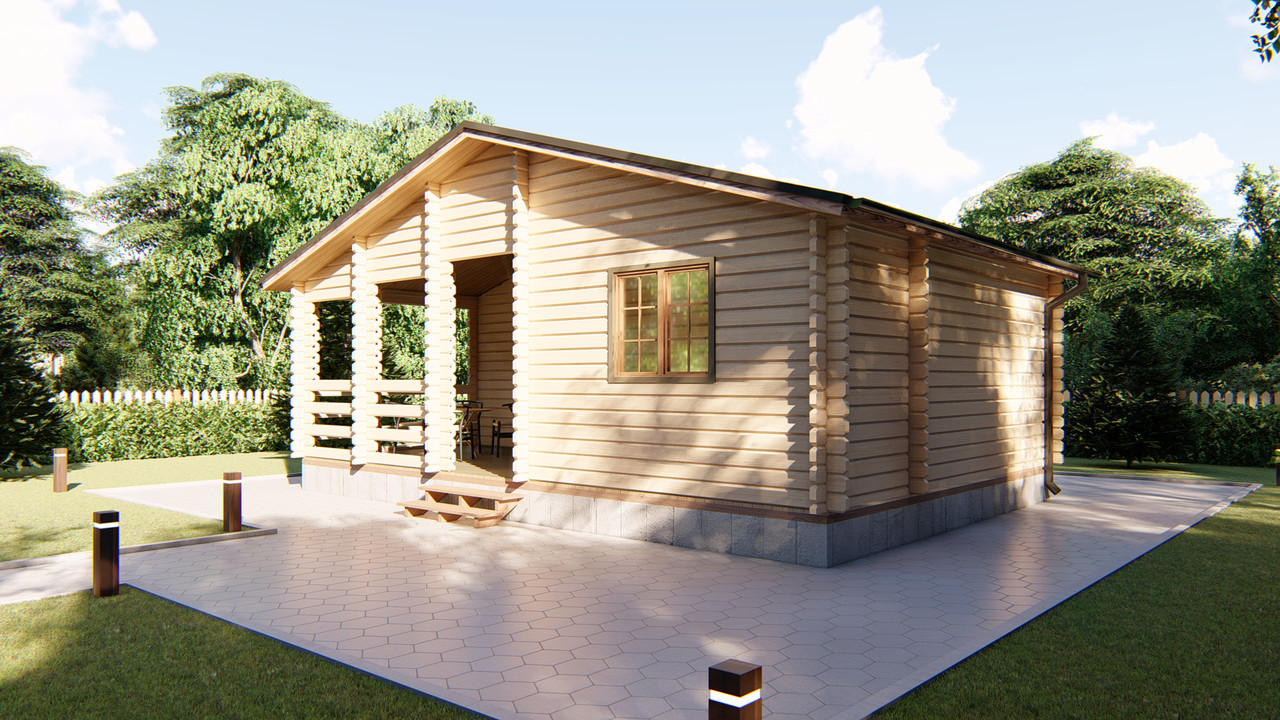 Будинок з термобруса 44 м2. Кредитування будівництва дерев'яних будинків. Thermo Wooden House 027