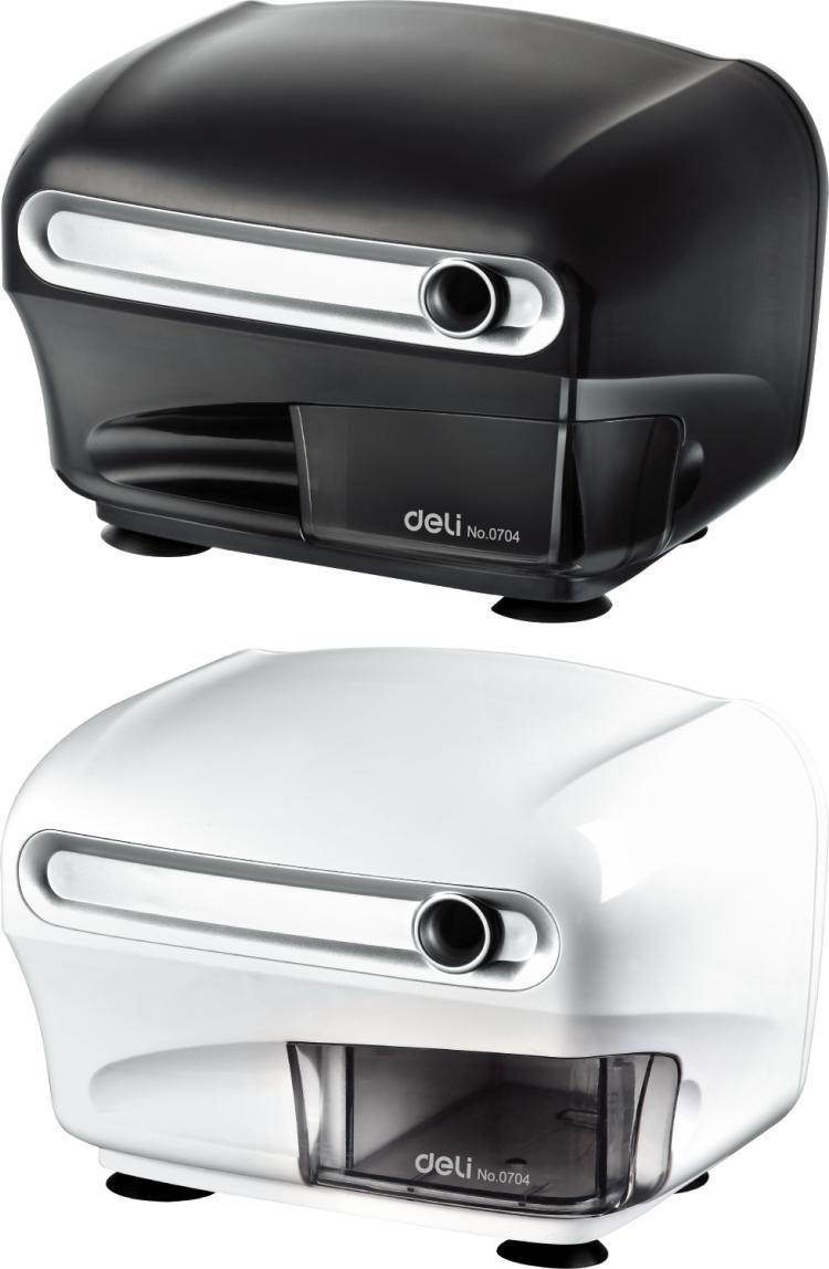 Точилка електрична Deli 0704 чорний/білий пластик офісна (118х140х98)