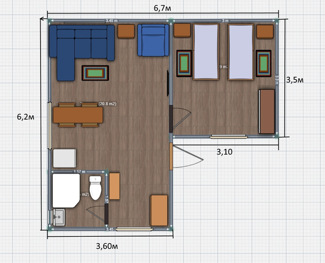 Дом каркасно-щитовой 33,17 м2 план дома