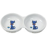 Миска подвійна для кішок із малюнком Flamingo Porcelain Double, кераміка, 24 см.