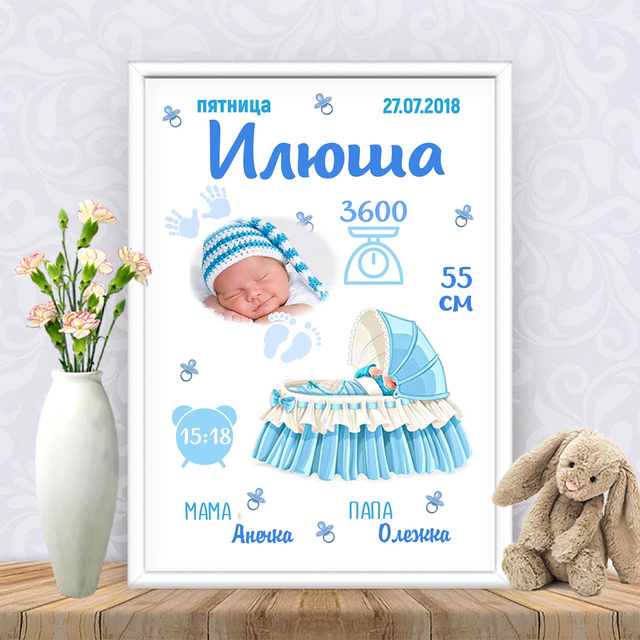 Метрика "Блакитна колиска з фото"