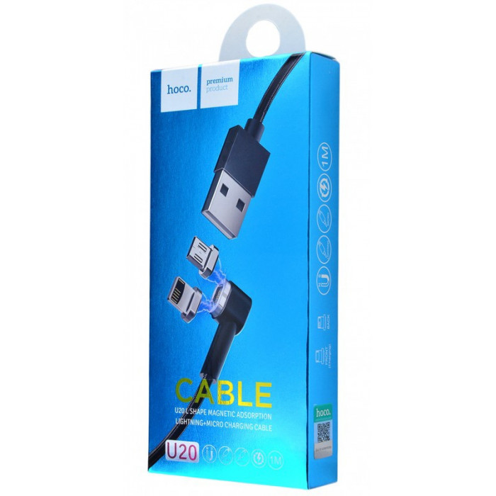 Data Cable Hoco L Shape Magnetic U20 Original Lightning+Micro