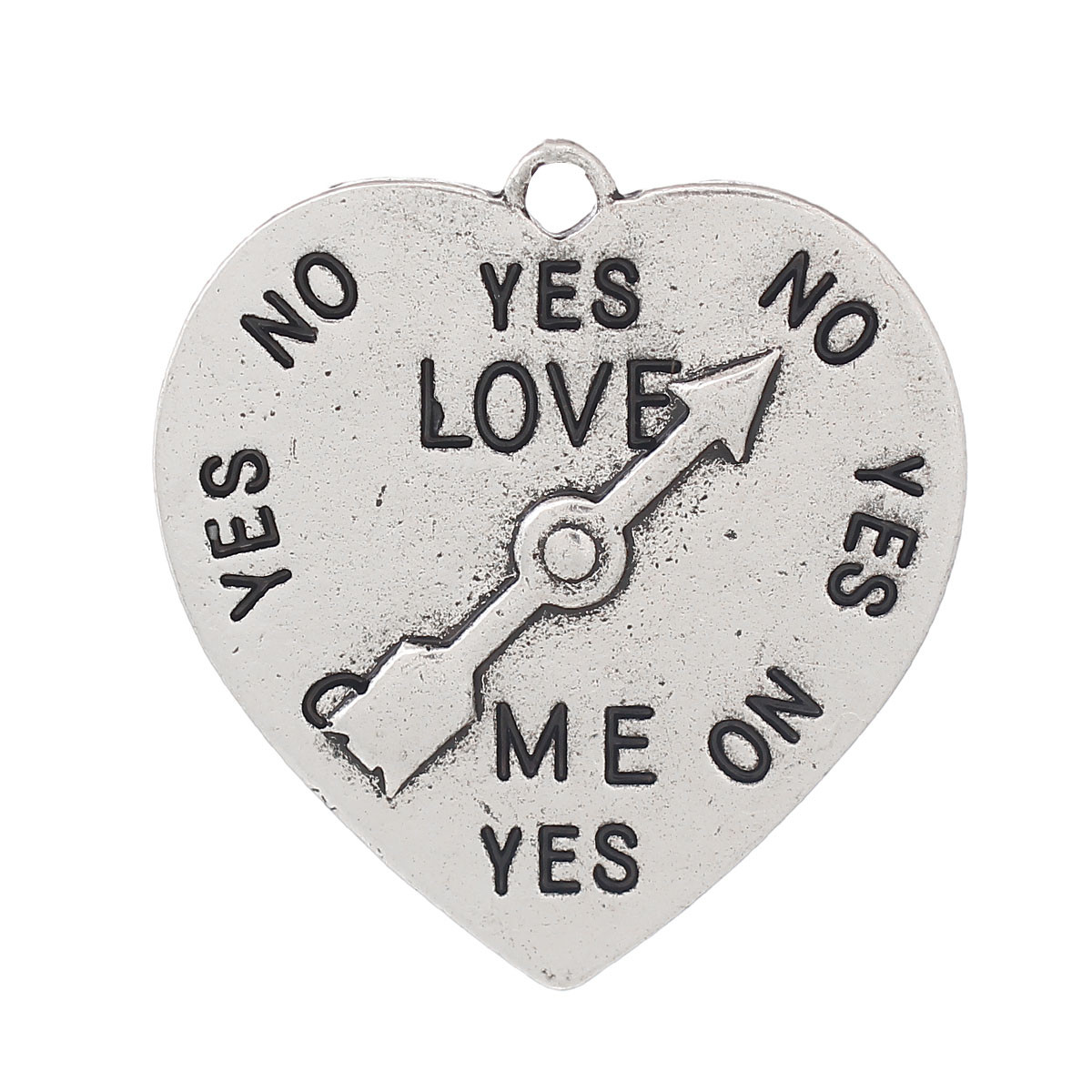 Підвіски металеві FInding Кулон серце LOVE ME з стрілкою Yes or No Античне срібло 31 мм x 29 мм, фото 1