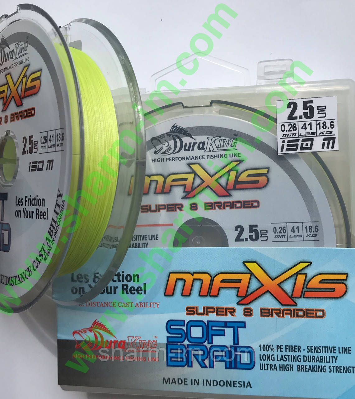 Плетений шнур DuraKing Maxis X8 Braid 150 м #2,5 (0.26 мм/18.6 кг) Fluo Yellow