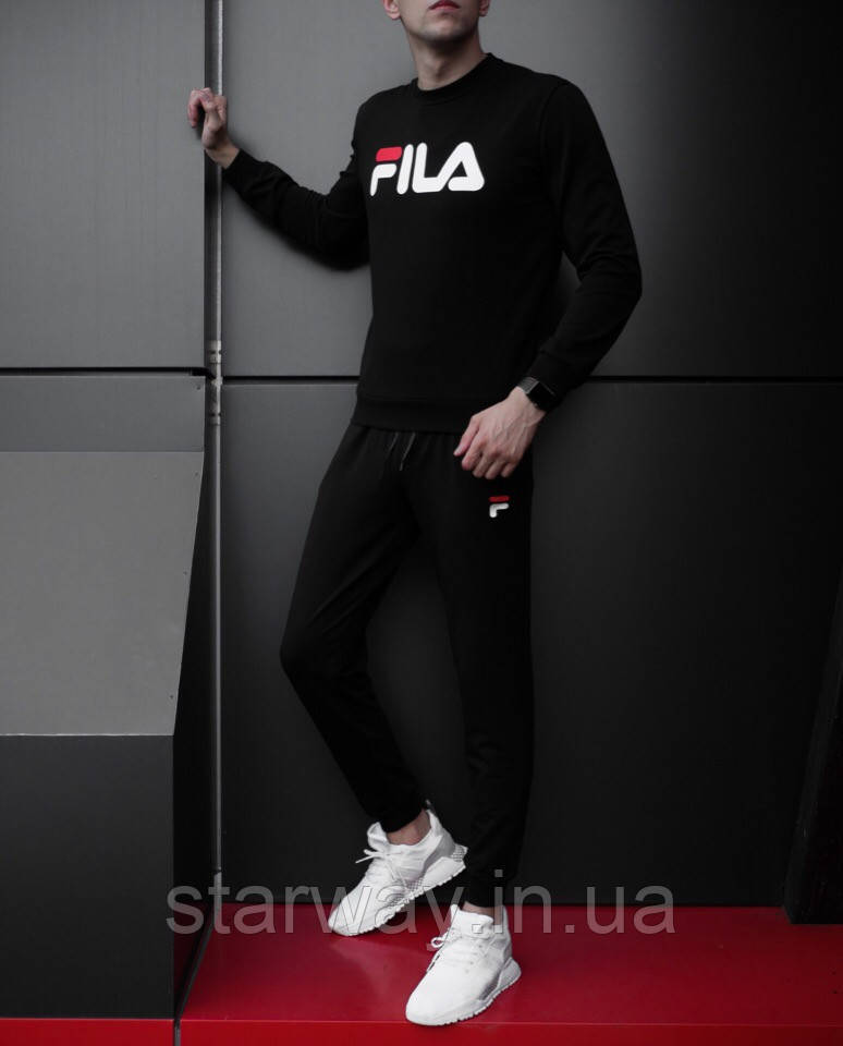 Спортивний чорний костюм Fila logo топ