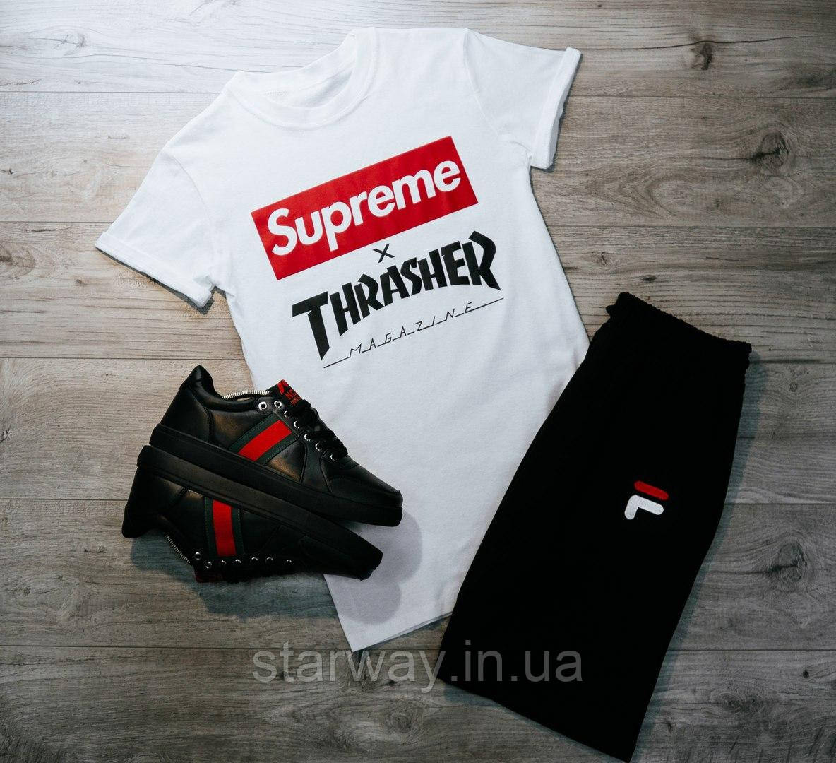 Біла футболка thrasher х supreme logo