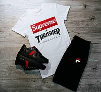 Белая футболка thrasher х supreme logo