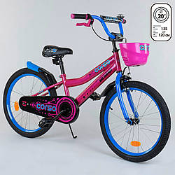 Дитячий двоколісний велосипед бордовий, кошик, підніжка, ручне гальмо Corso 20" дітям 6-9 років