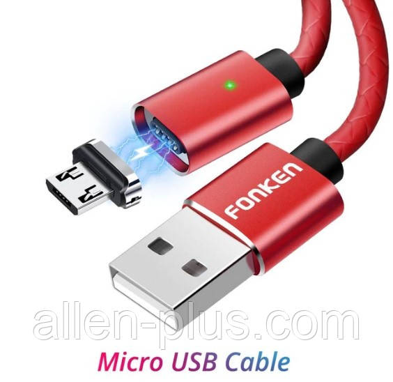 Магнітний кабель FONKEN microUSB (передача даних / зарядка) USB/microUSB, red