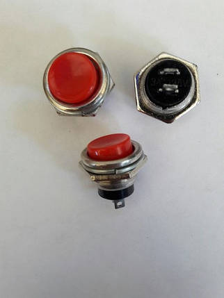 Кнопка живлення BOSH натискна кругла без фіксації, 2-х контактна,OFF-(ON), 3A 125V, металевий корпус., фото 1