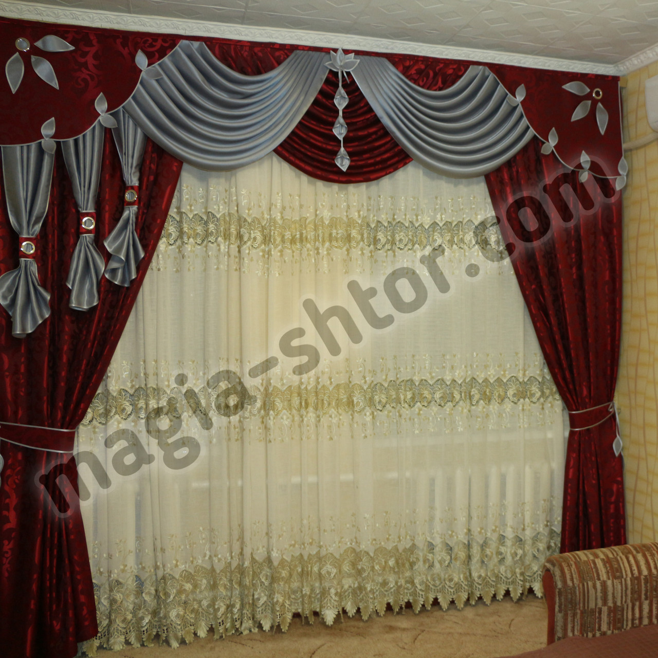 Готовые шторы с ламбрекеном 300 cm в спальню, зал: продажа, цена в .