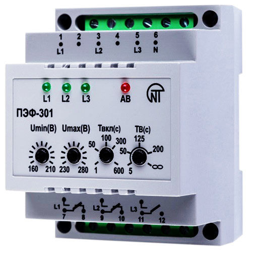 Електронний перемикач фаз 16А ПЕФ-301 Новатек Електро