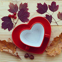 Чашка с блюдцем Сердце 150 мл красная керамическая чашка керамика