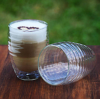 Комплект стаканов с двойным дном 2 шт 370 мл стаканы чашки двойное дно для кофе латте