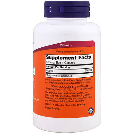 Біологічно активна добавка NOW Foods Inositol Capsules 500 mg 100 Caps, фото 2