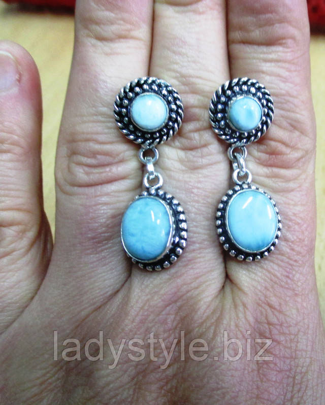 Натуральный доминиканский ларимар -серьги- гвоздики от студии леди Стиль купить серебряные серьги с натуральным ларимаром студия леди стиль