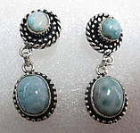 Срібні сережки-цвяшки з натуральним ларимаром "Капельки дощу", фото 2