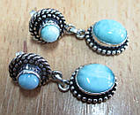 Срібні сережки-цвяшки з натуральним ларимаром "Капельки дощу", фото 7