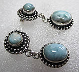 Срібні сережки-цвяшки з натуральним ларимаром "Капельки дощу", фото 5