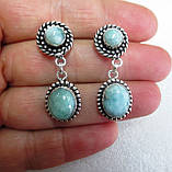 Срібні сережки-цвяшки з натуральним ларимаром "Капельки дощу", фото 10