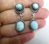 Срібні сережки-цвяшки з натуральним ларимаром "Капельки дощу", фото 4