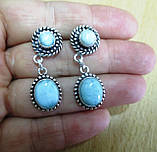 Срібні сережки-цвяшки з натуральним ларимаром "Капельки дощу", фото 8