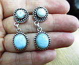 Срібні сережки-цвяшки з натуральним ларимаром "Капельки дощу", фото 9