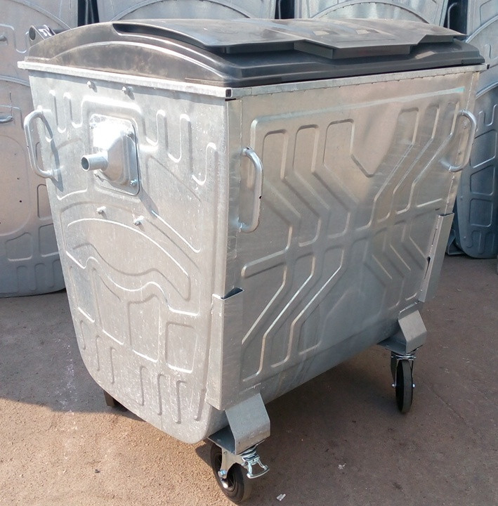 Оцинкований сміттєвий контейнер з плоскою кришкою 1,1 м3
