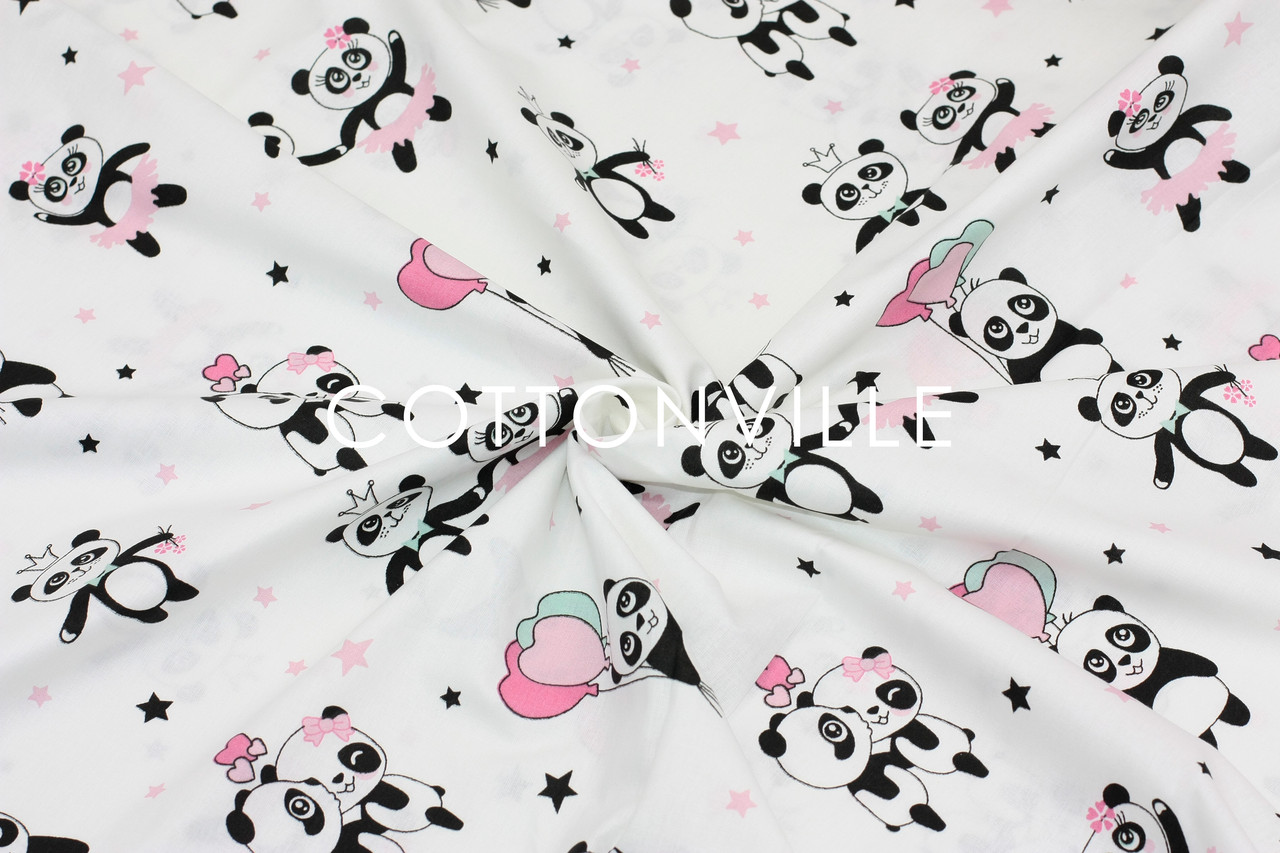 Ранфорс 240 см Панди з рожевими кульками, фото 1