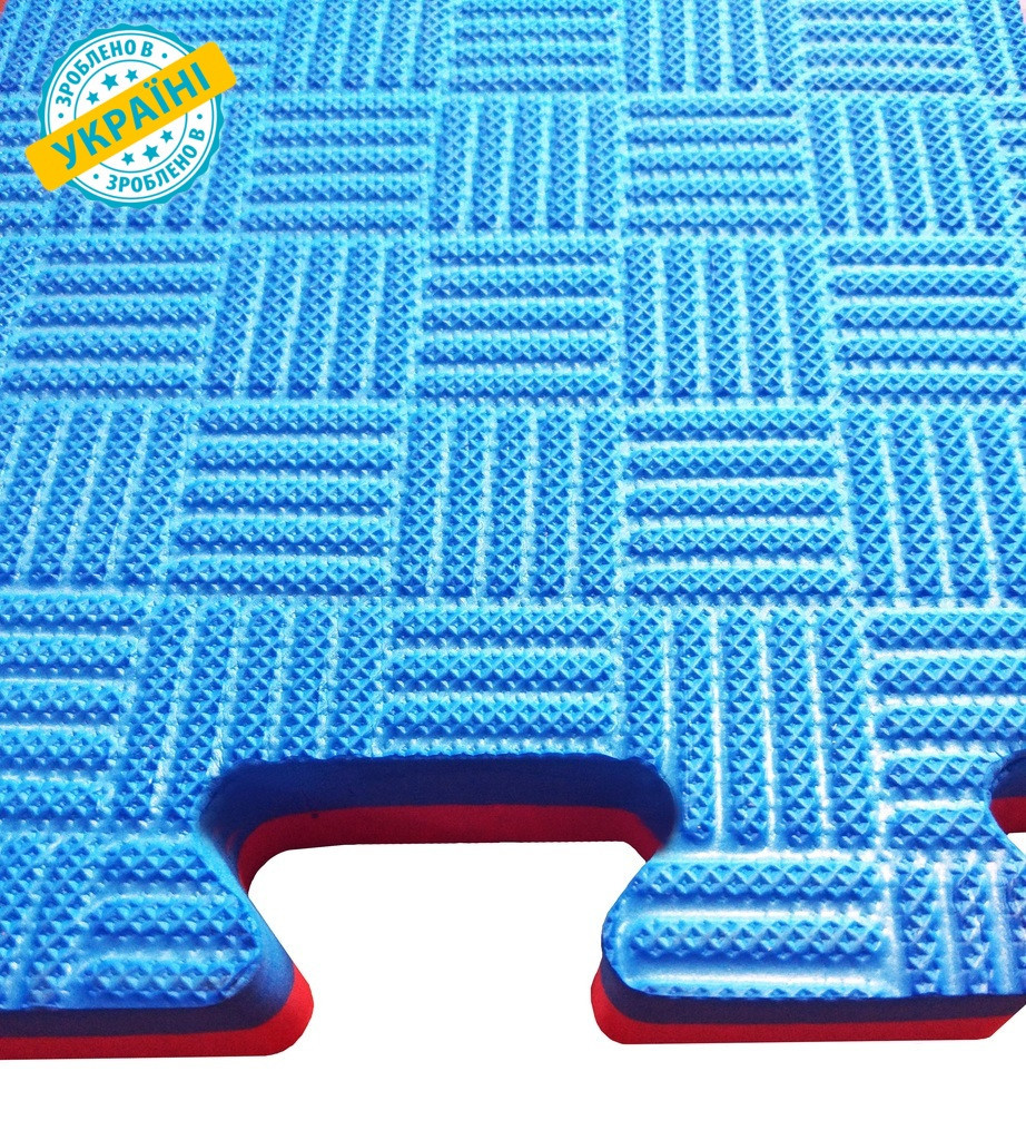 Мат татамі 100*100*2 см Eva-Line Extra Quality синій/червоний Плетінка Anti-Slide 100 кг/м3, фото 1