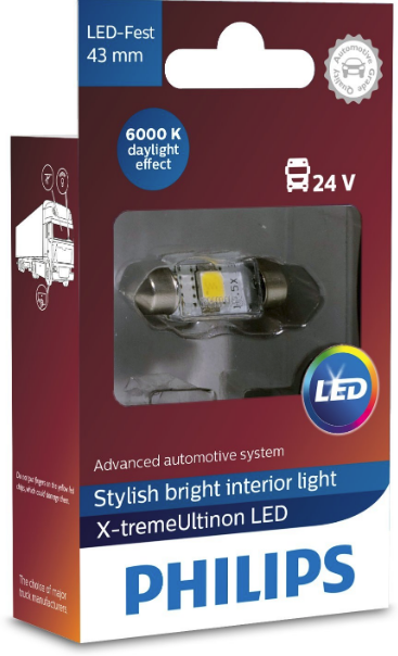 Автолампа LED Philips BlueVision C5W (43 мм) 6000 K 24 V 249466000KX1(1 шт.)
