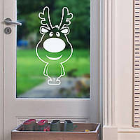 Веселый олень, наклейка на окно, мебель, холодильник. Наклейка виниловая, новогодняя, рождественская.