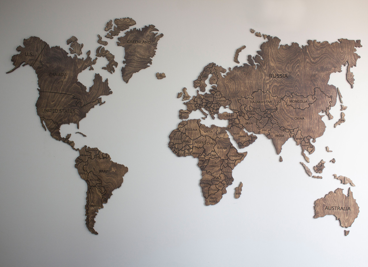 Карта світу з фанери на стіну (тонована)