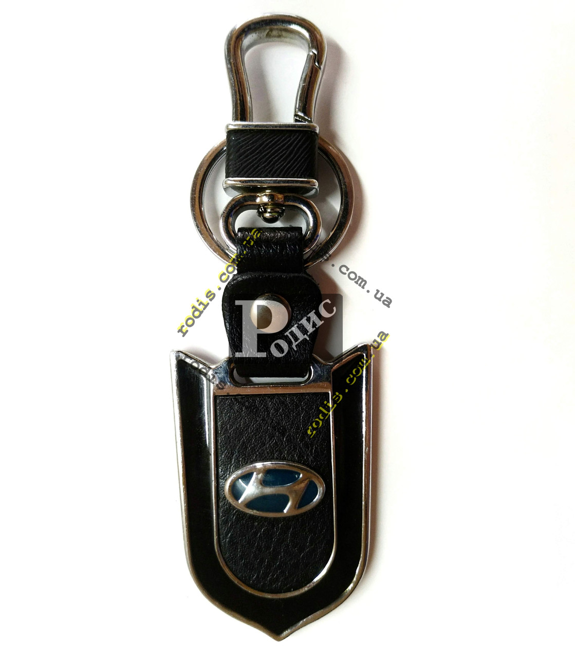 Брелок автомобільний Hyundai - Хюндай щит синій шкіра + сталь комбінований з кільцем і карабіном, фото 1