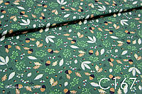 Ткань сатин Желуди на зеленом