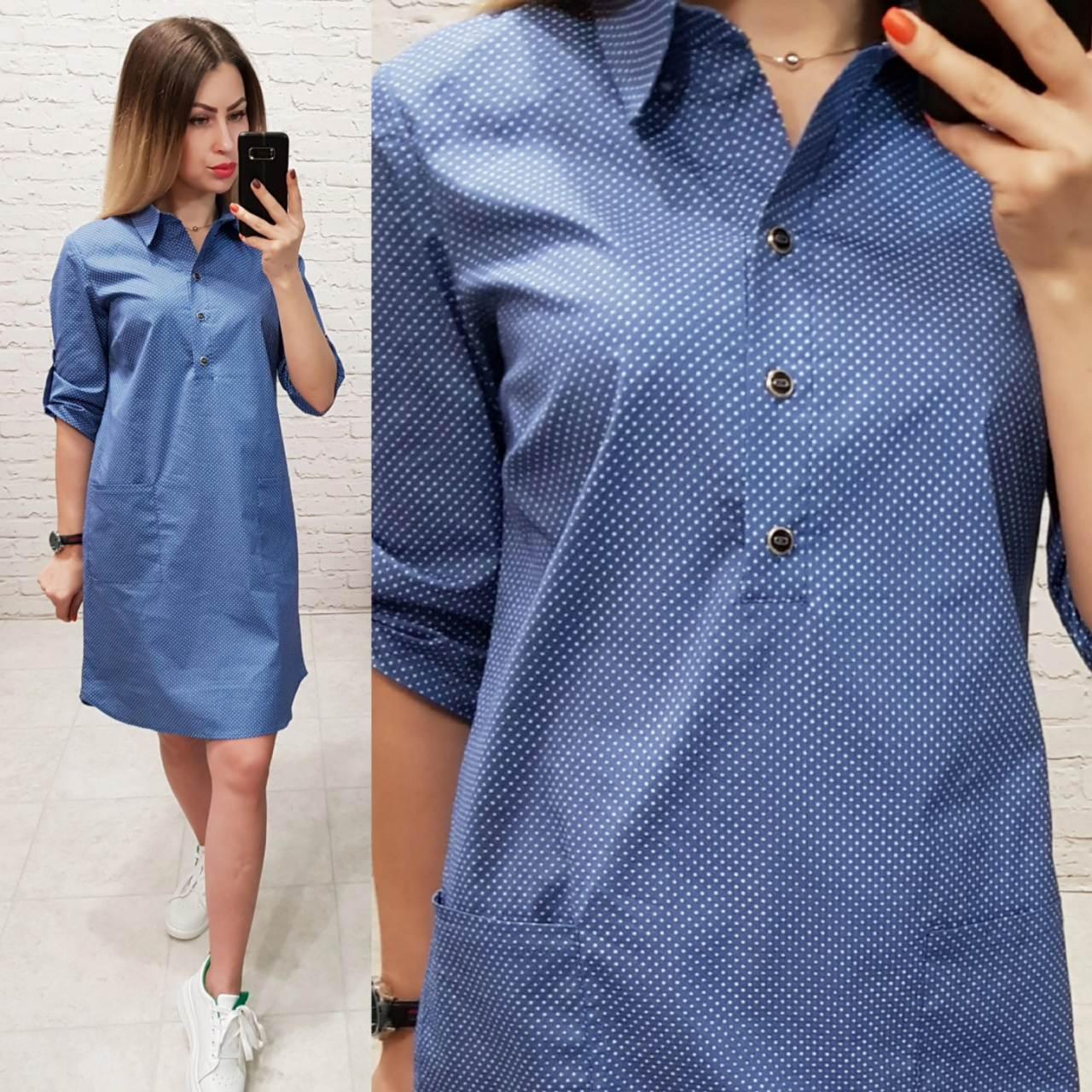 Платье - рубашка арт. 831 синий в горошек - фото 10 - id-p960962573