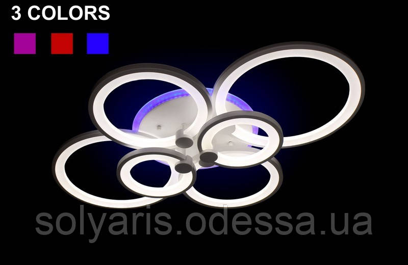 Стельова люстра з діммером і підсвічуванням, 130W 1811/6BK LED 3color dimmer (білий,чорний,коричн,сірий