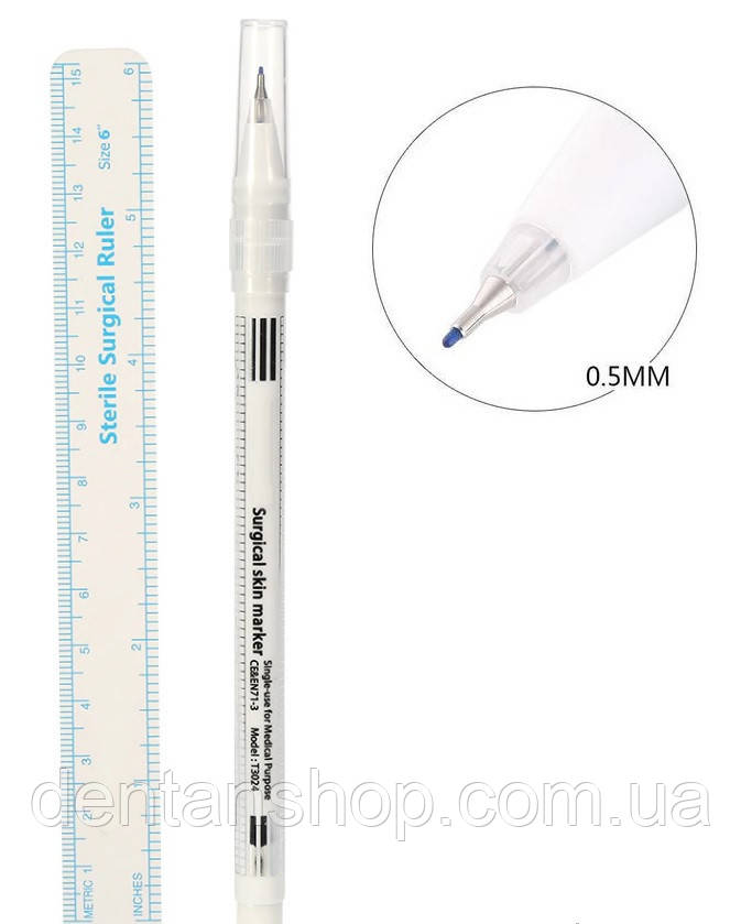 Маркер стерильний для косметолога татуажу з лінійкою, TondausTM, товщина пера 0,5 мм, фото 1