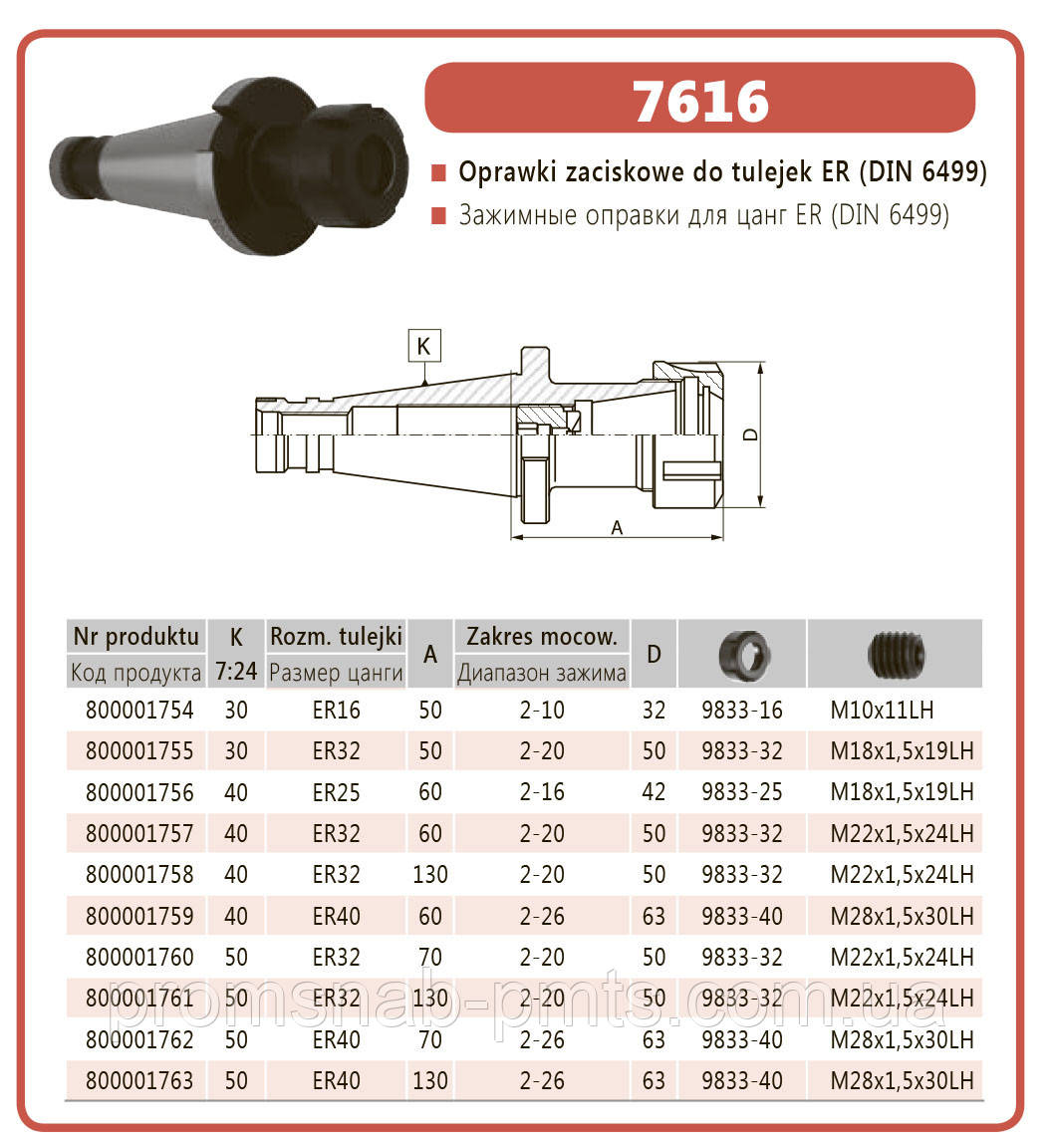 Патрон цанговий 7616-30-ER16-50