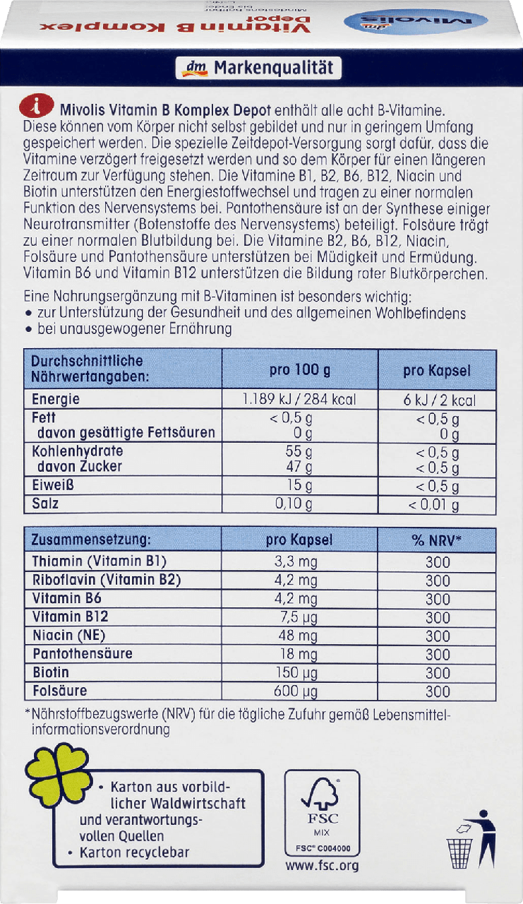 Биологически активная добавка Mivolis Komplex Vitamin B für Nerven und Energie, 60 шт. - фото 2 - id-p561890689